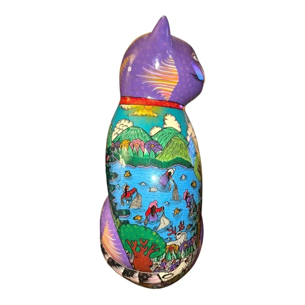 Large‎ Hand Painted Nicaraguan Folk Art Cat Sculpture San Juan de Oriente
